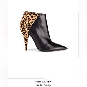 Saint Laurent Kiki Black and Leopard Print Ankle Boots, Size 39.5